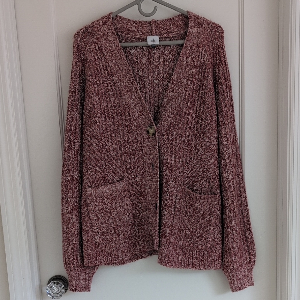 Cabi #4243 Twist Yarn Cardigan in Red/Ivory